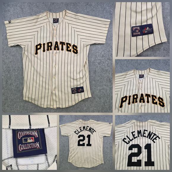 VTG Pittsburgh Pirates Jersey Mens Medium MLB Baseball Majestic Roberto Clemente